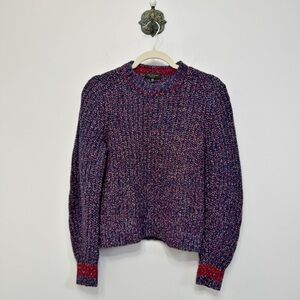 Rag & Bone Cheryl Rib Knit Sweater Red Blue Wool Blend Women's Size XS Crew Neck